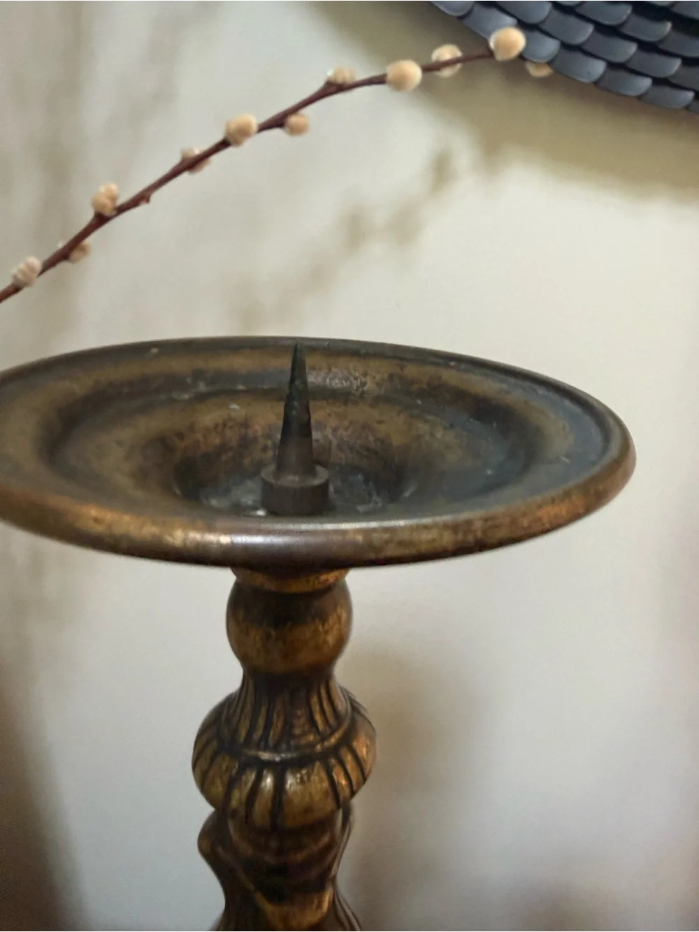 Antique Baroque Brass Alter Candle Holders - Set of 3
